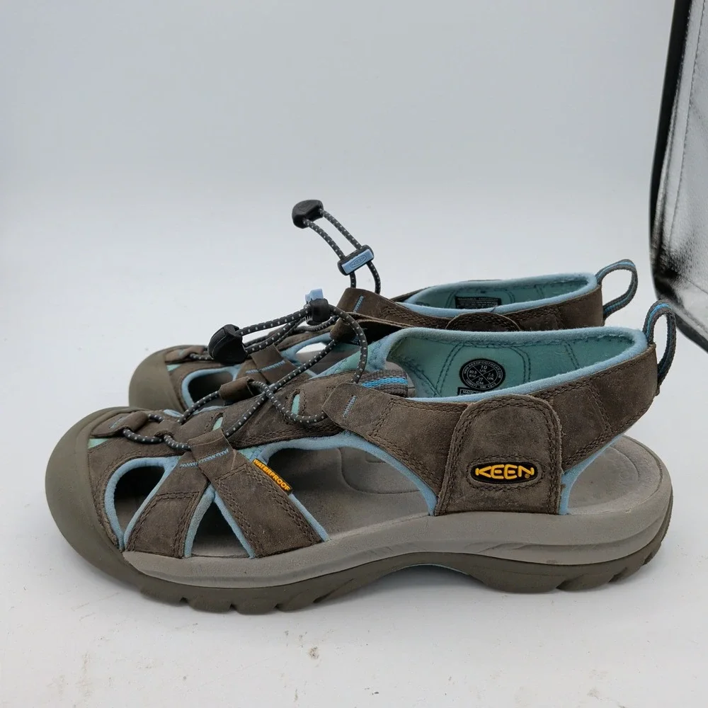 KEEN Venice Women 10 Magnet Norse Blue Leather Waterproof Hiking Sandals 1008471